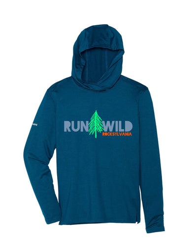 Rocksylvania performance stretch hooded long sleeve - unisex blue