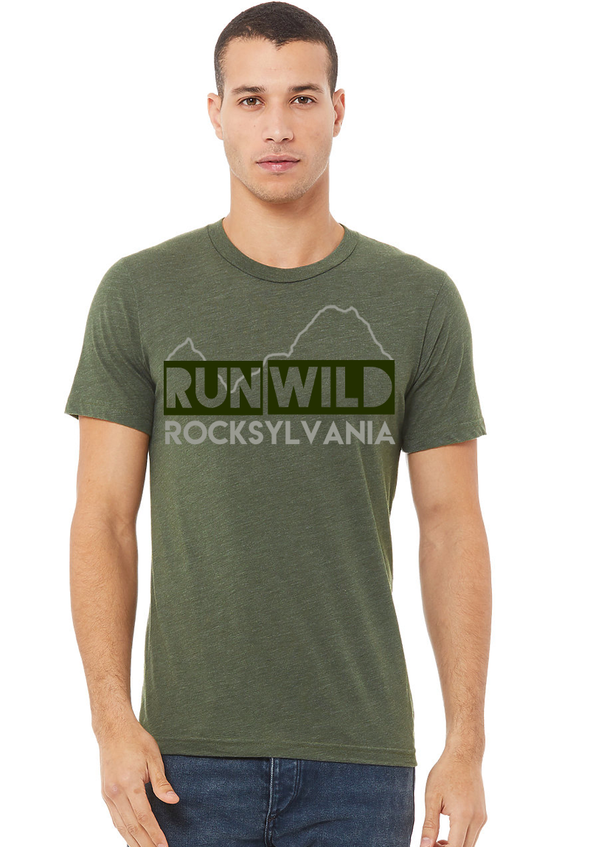 Run Wild Rocksylvania shirt - men's heathered army green